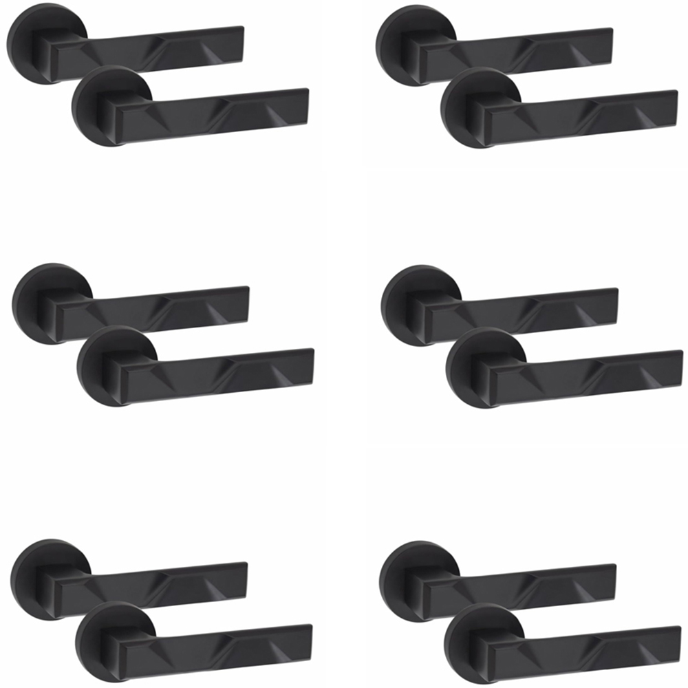 Golden Grace Matt Black Modern Nova Premium Door Handle Set 6 Pack Image 1