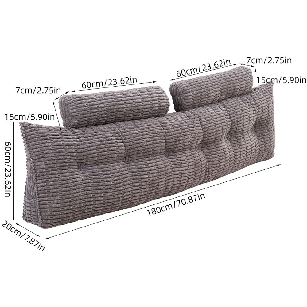 Living and Home Dark Grey Wedge Headboard Pillow with 2 Backrest Support Cushion 67 x 180cm Image 8