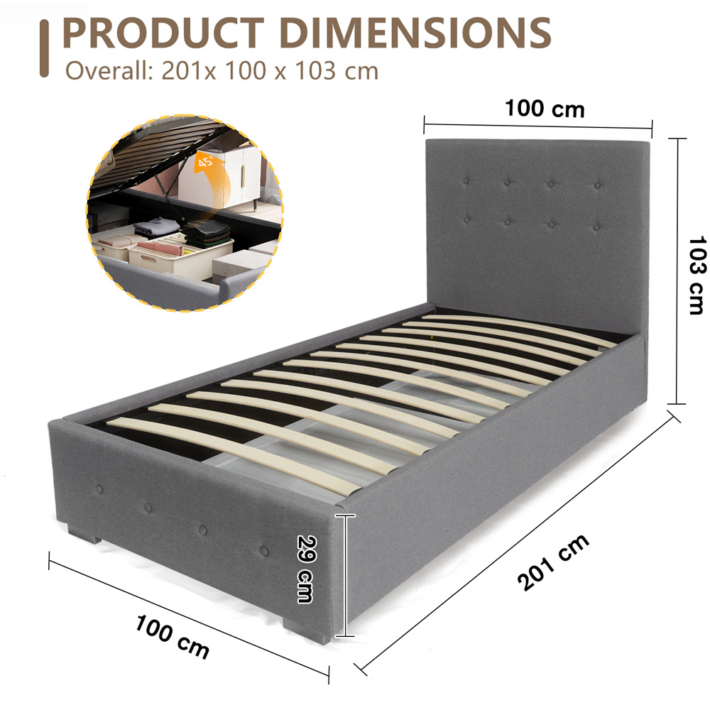 Brooklyn Single Grey Fabric Gaslift Ottoman Storage Bed Image 9