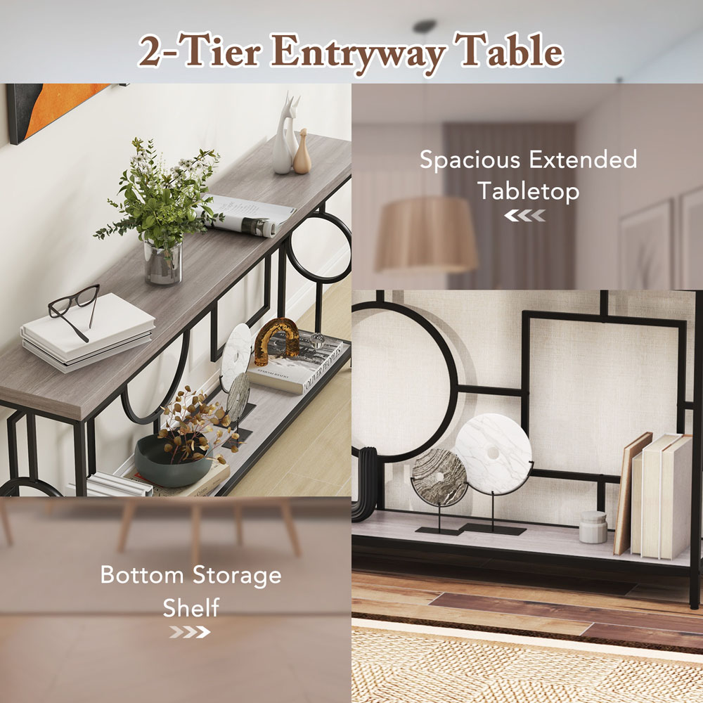 Costway Single Shelf Rustic Brown Narrow Console Table Image 4