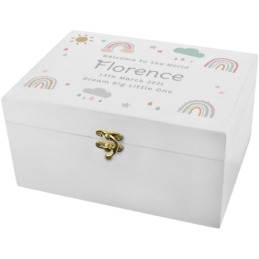 Personalised Memento Rainbow White Wooden Keepsake Box Image 1