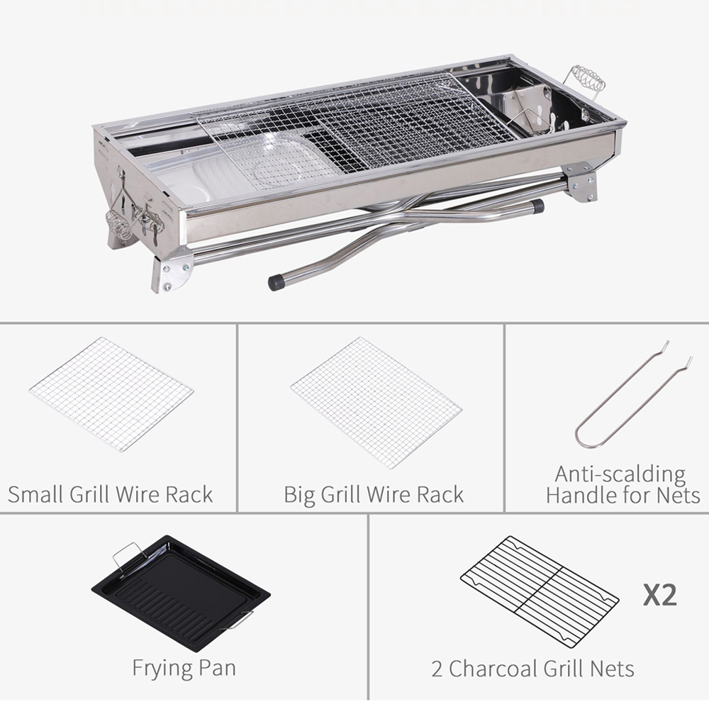 Outsunny Silver Portable Folding Charcoal BBQ Grill Image 5