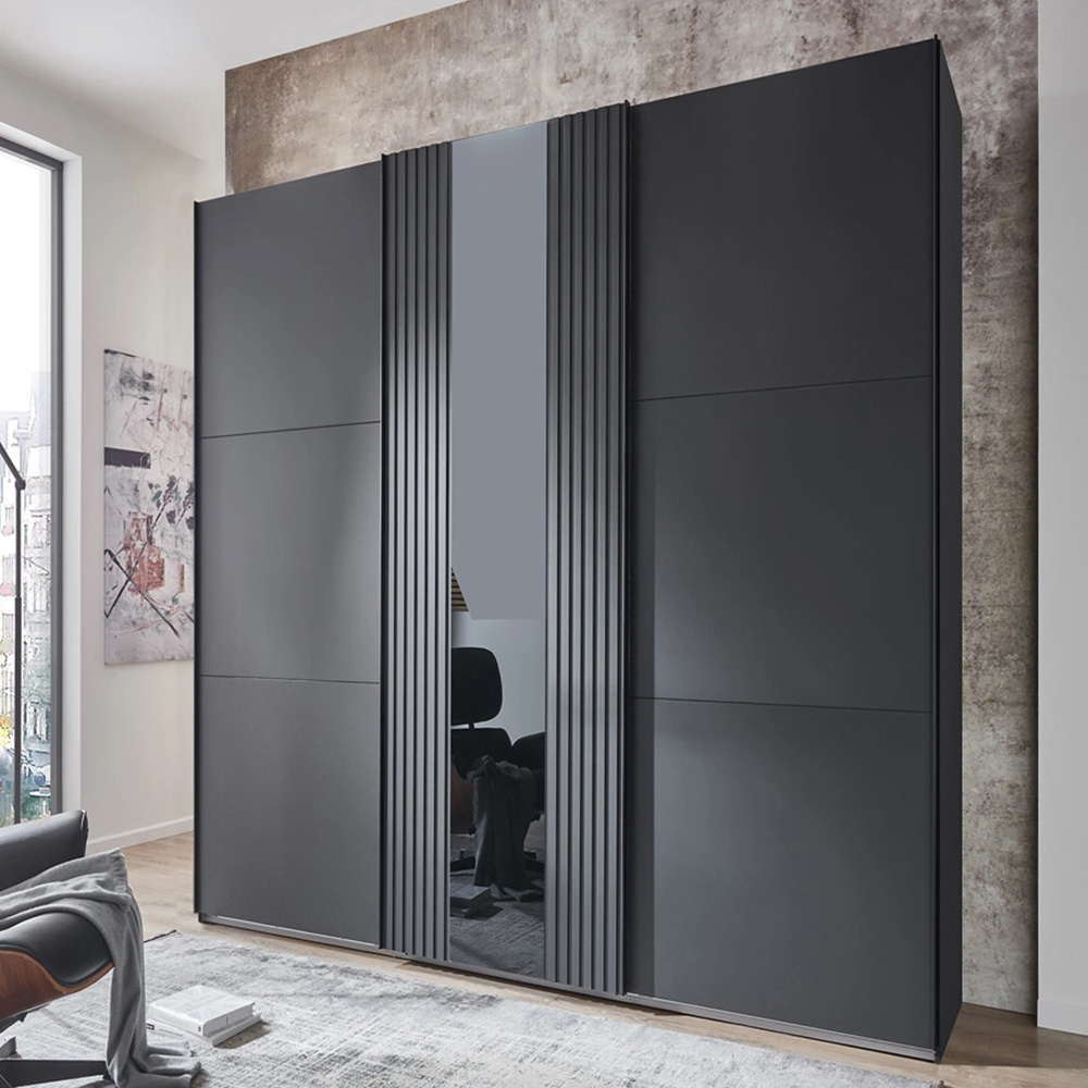 TJ'S Atlanta 3-Section Black Sliding Wardrobe Image 1
