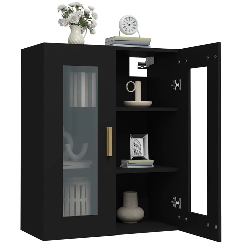 vidaXL 2 Glass Door 3 Shelf Black Hanging Wall Cabinet Image 7