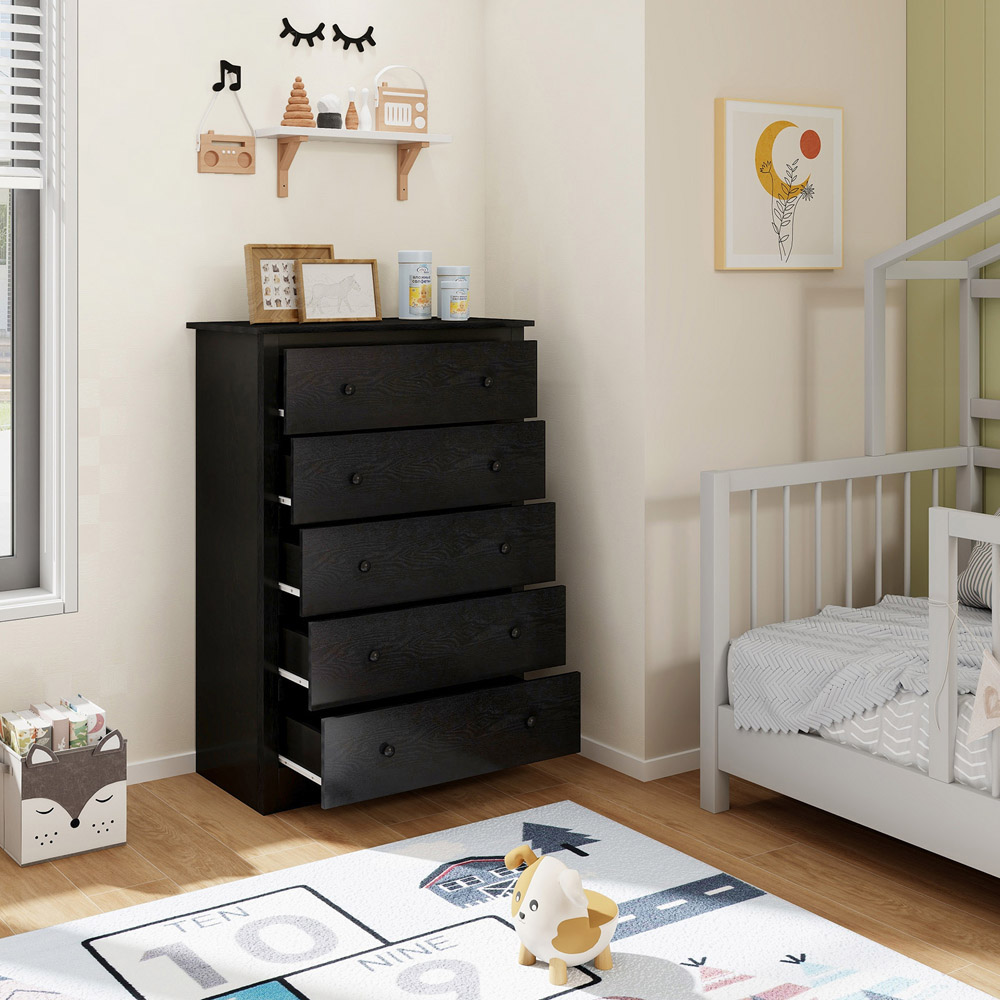 Costway 5 Drawer Black Wooden Chest of Drawer Image 4