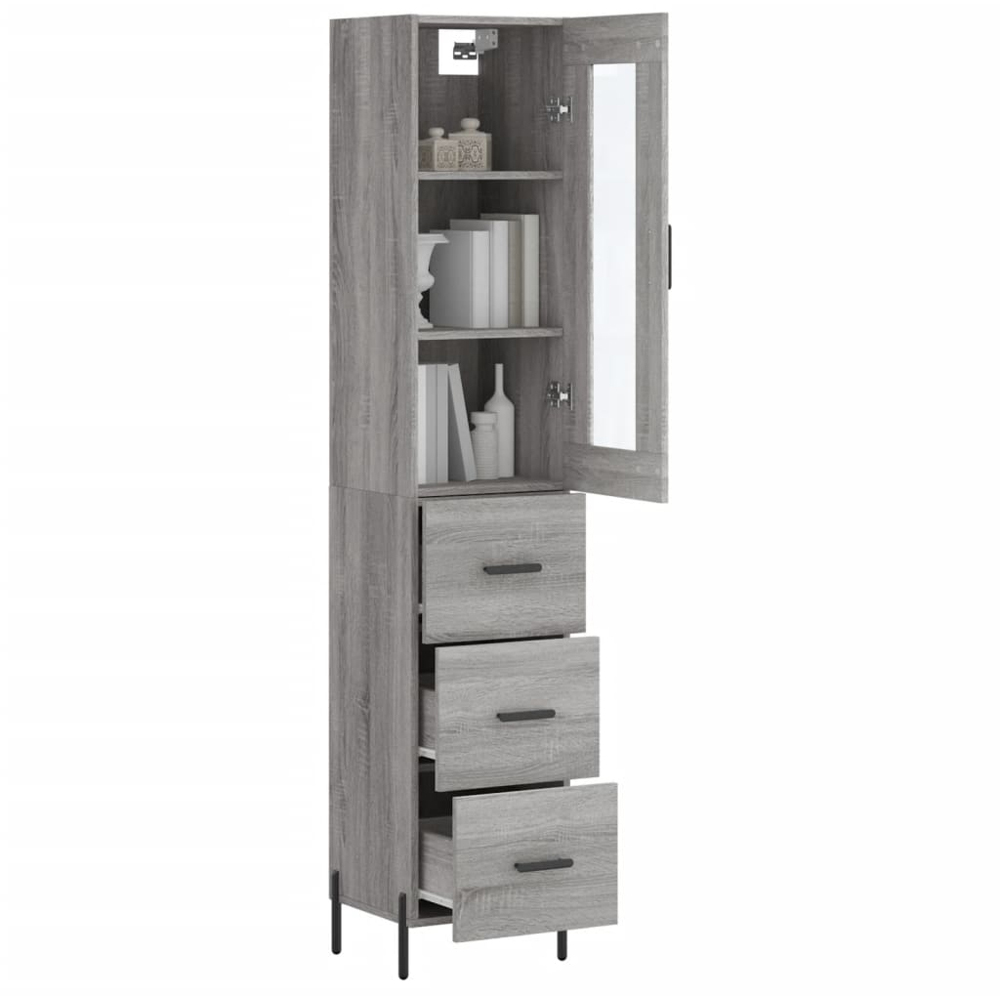 vidaXL Single Glass Door 3 Drawer Grey Sonoma Highboard Image 3
