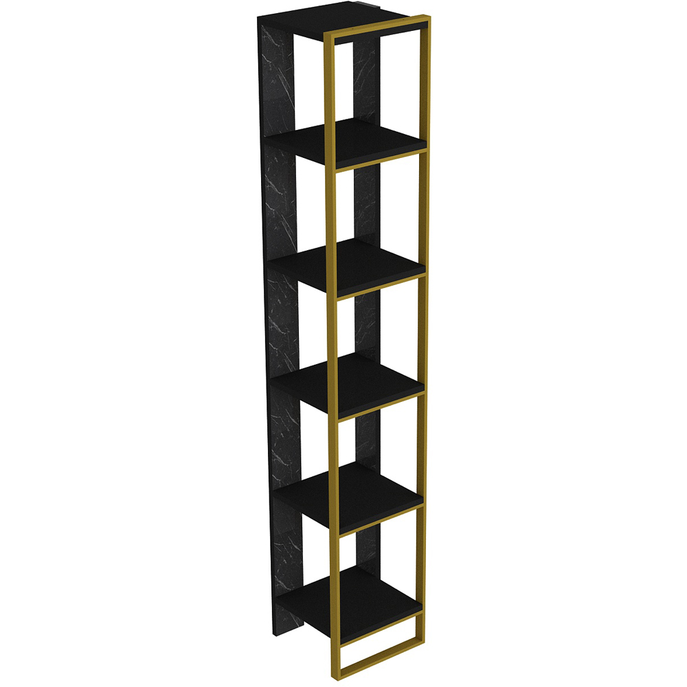 Decorotika Polka 5 Shelf Black Marble and Gold Bookshelf Image 2