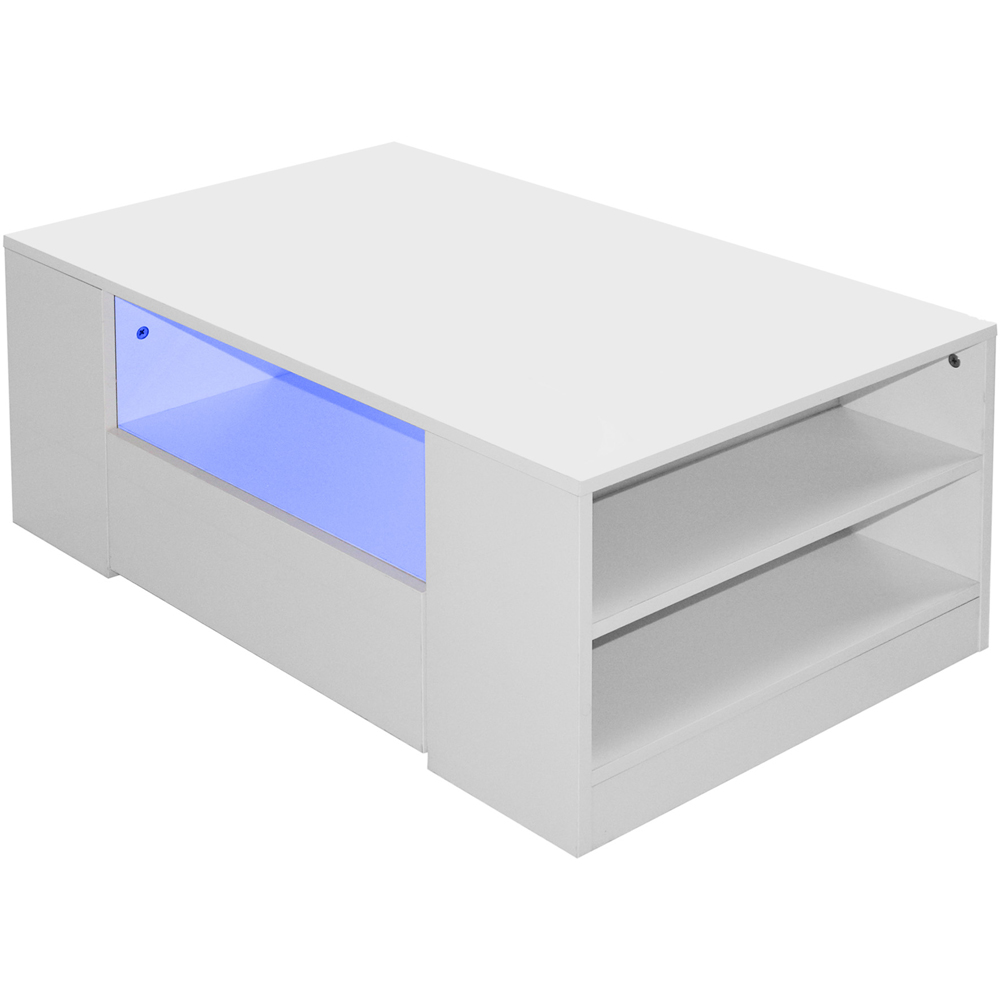 Comfy Living 5 Shelf 2 Drawer White High Gloss LED Coffee Table Image 2