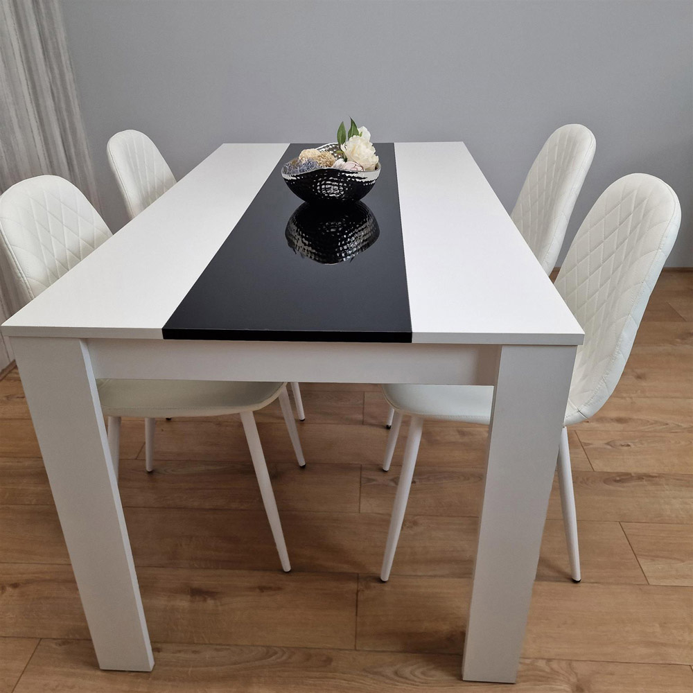Portland Leather and Wood 4 Seater Dining Set White Black and White Image 2
