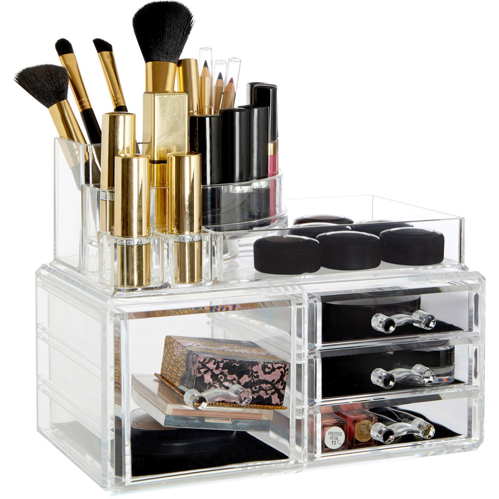 Premier Housewares Clear 3 Small and 1 Large Drawers Cosmetic Organiser Image 2