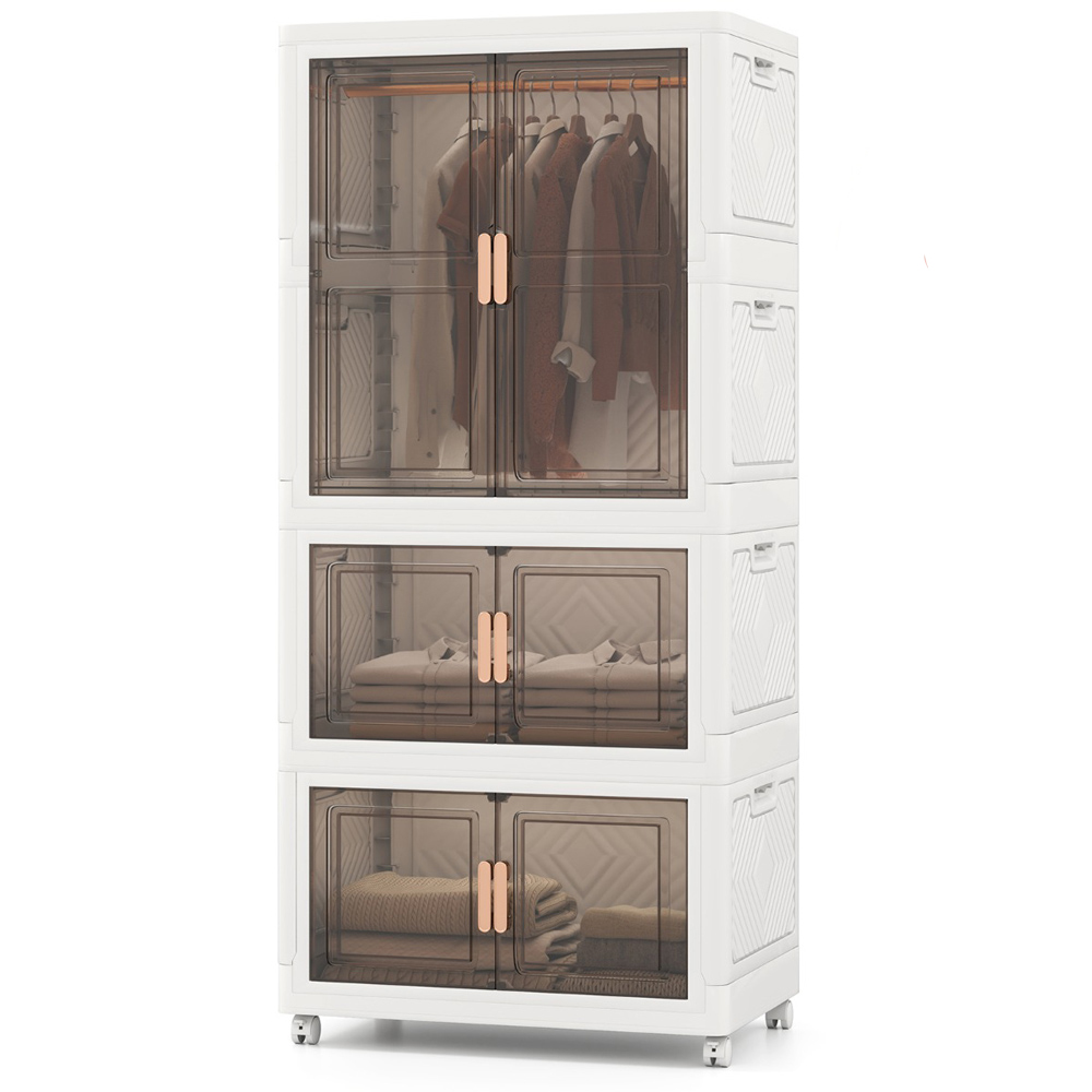 Costway 6 Door White Portable Plastic Wardrobe with Wheels Image 2