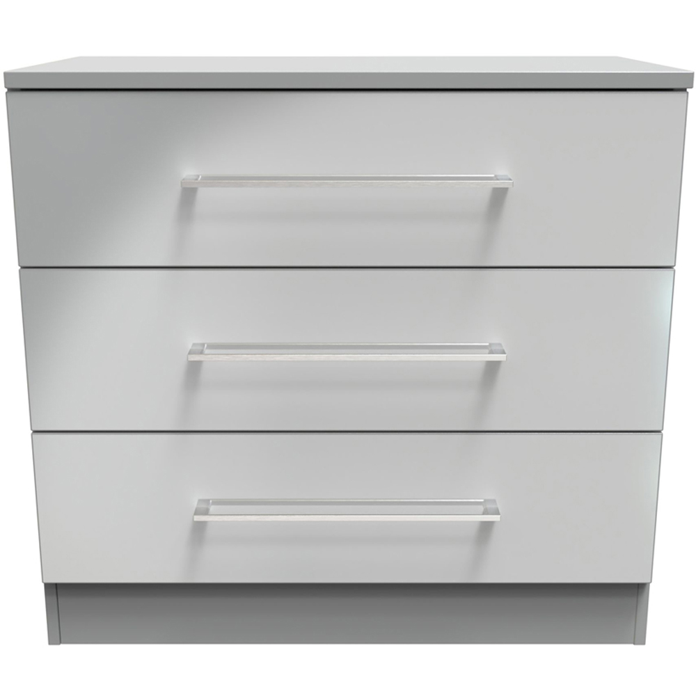 Crowndale Worcester 3 Drawer Uniform Gloss and Dusk Grey Wide Chest of Drawers Ready Assembled Image 3