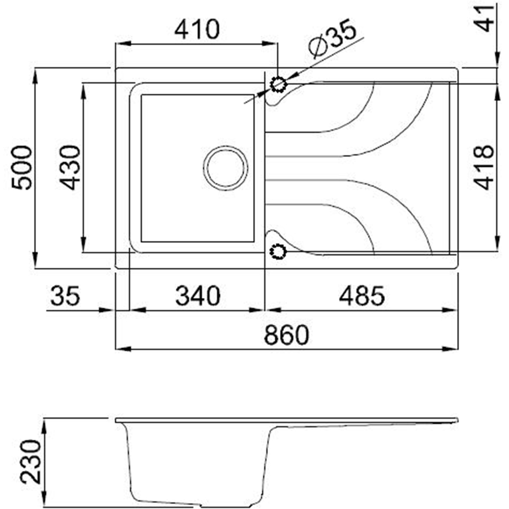Reginox Ego 400 TT Grey Single Granite Sink 500 x 860mm Image 3
