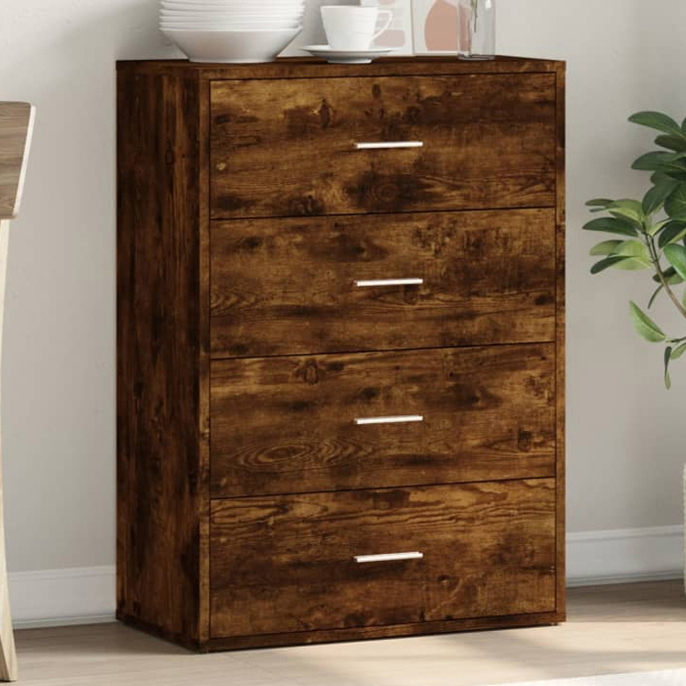 vidaXL 4 Drawer Smoked Oak Wide Sideboard Image 1