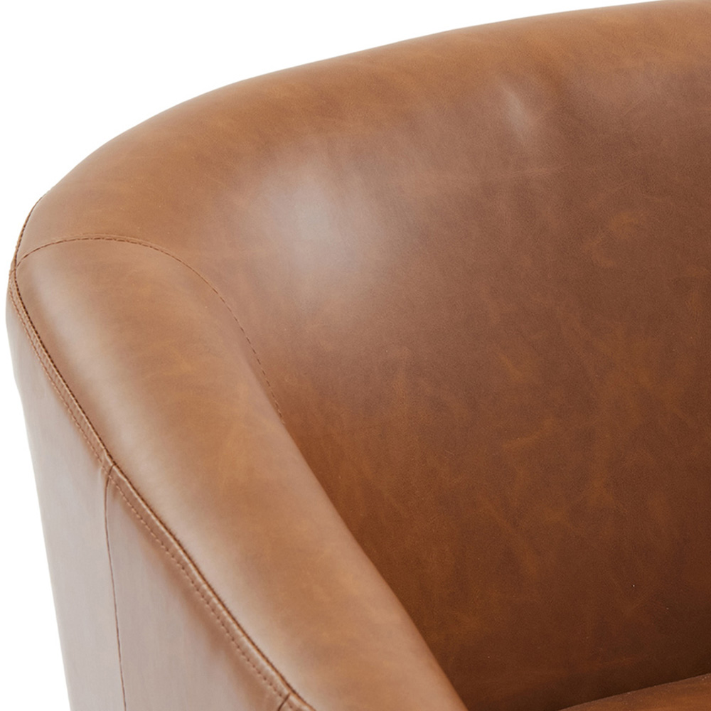 Living and Home Brown PU Leather Retro Swivel Armchair Image 6