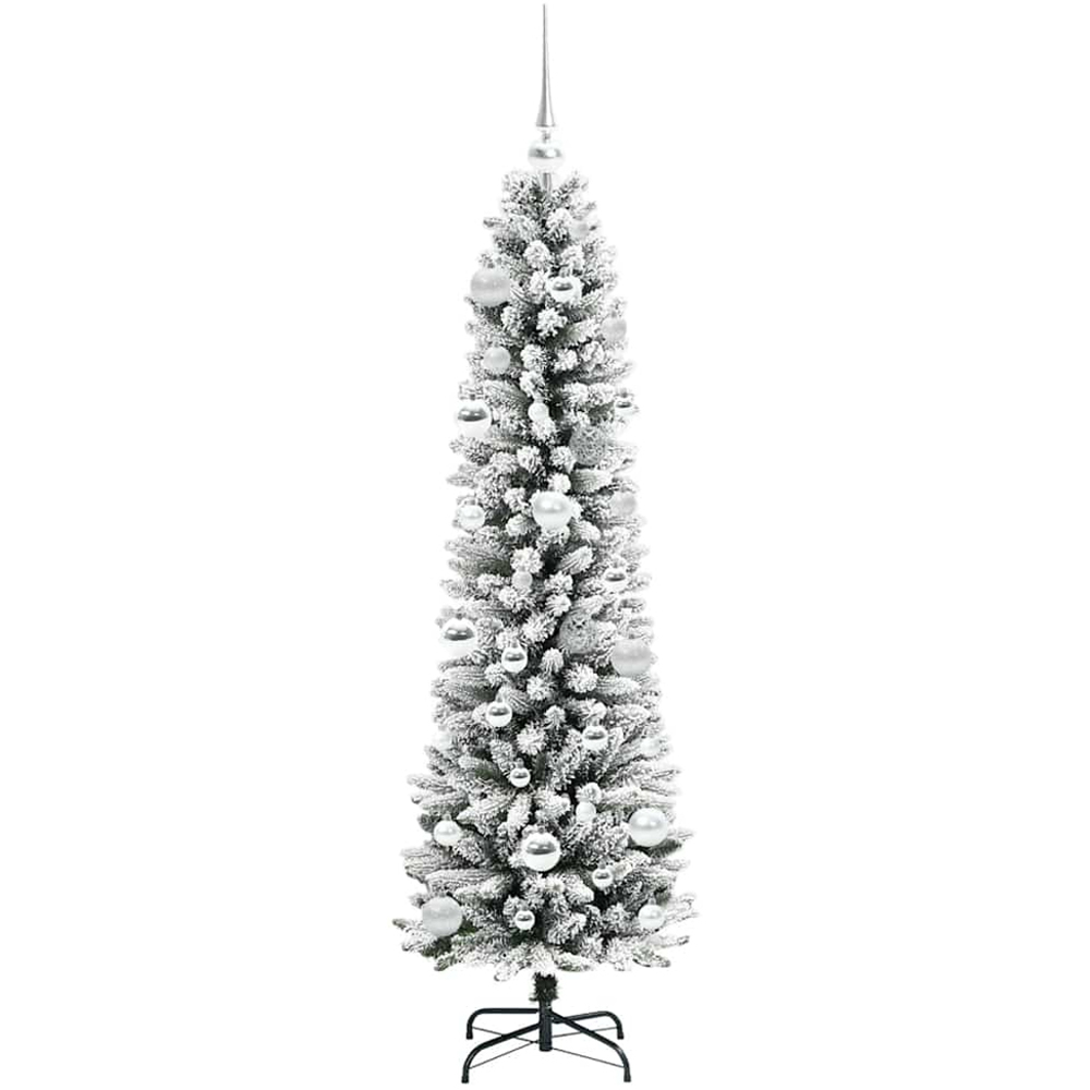 vidaXL Pre-Lit Warm White LED and Silver Baubles White Artificial Christmas Tree with Stand 5ft Image 4