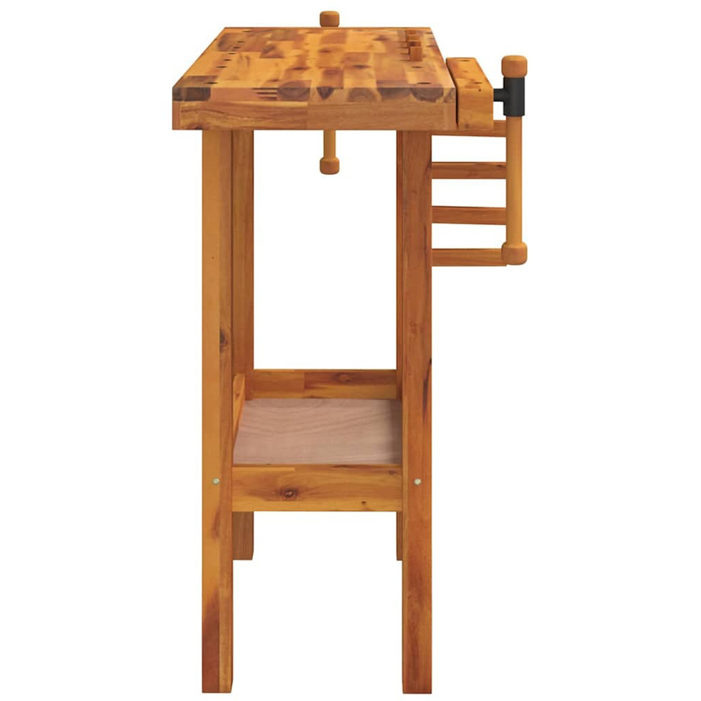 Wallplus Solid Wood Acacia Workbench with Vices Stopper Pieces and Wooden Rods Image 5