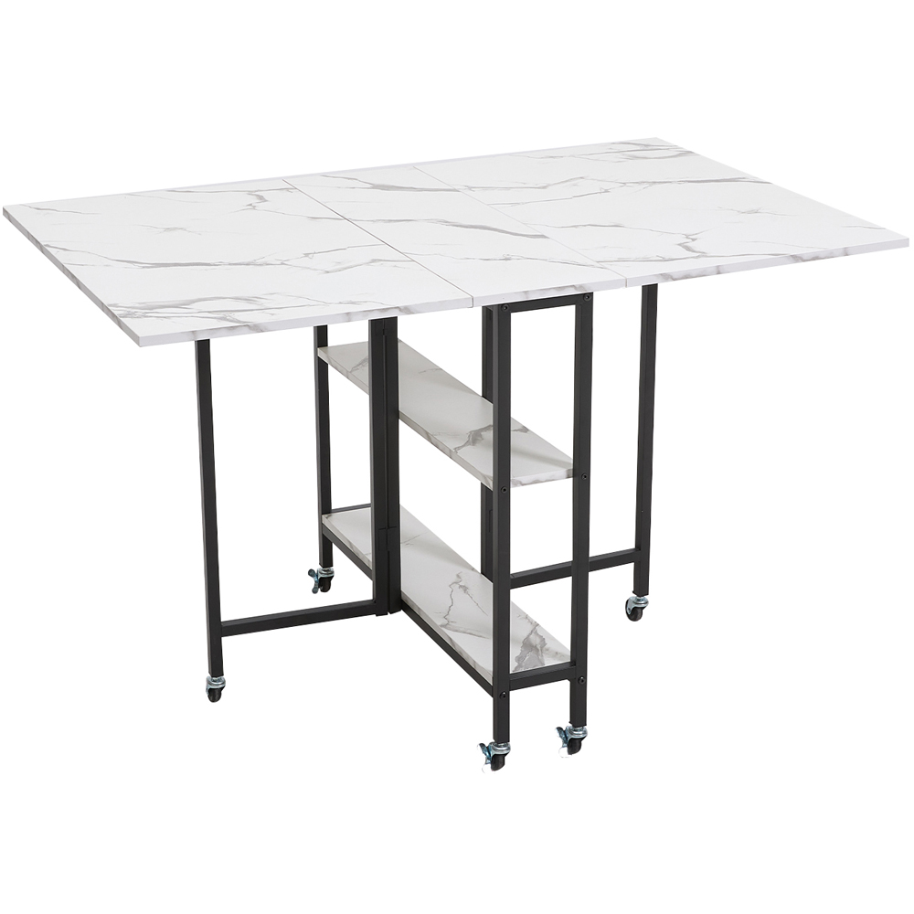 Living and Home 6 Seater Black and White Marble Effect Folding Dining Table with Shelf Image 2