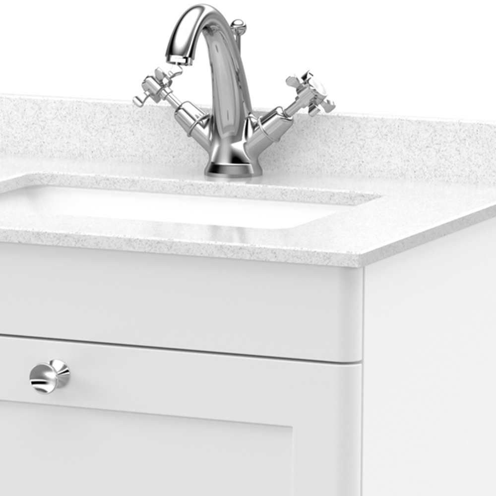 nuie Classique Single Drawer Satin White Wall Hung Unit and 1 Tap Hole Marble Top Square Basin 600mm Image 2