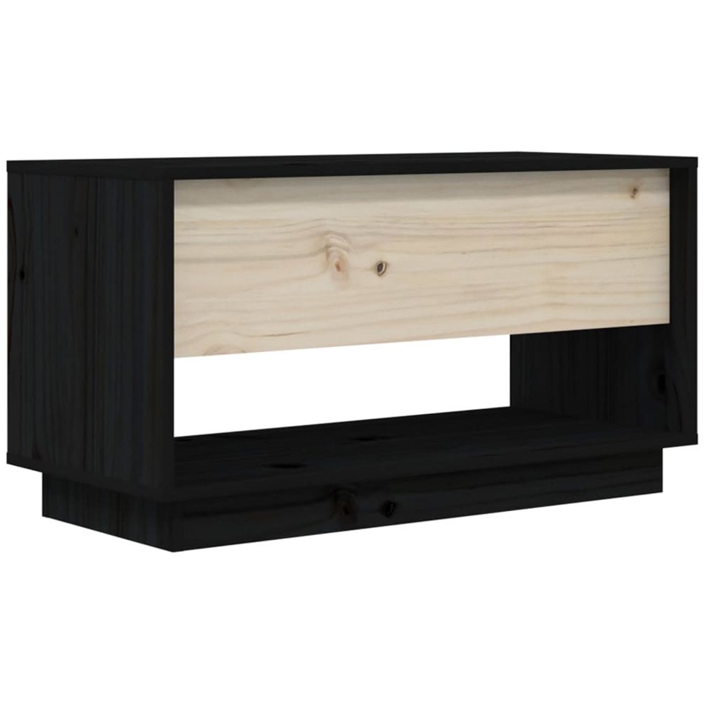 vidaXL 2 Drawer Single Shelf Black Solid Pine Wood TV Cabinet Image 4