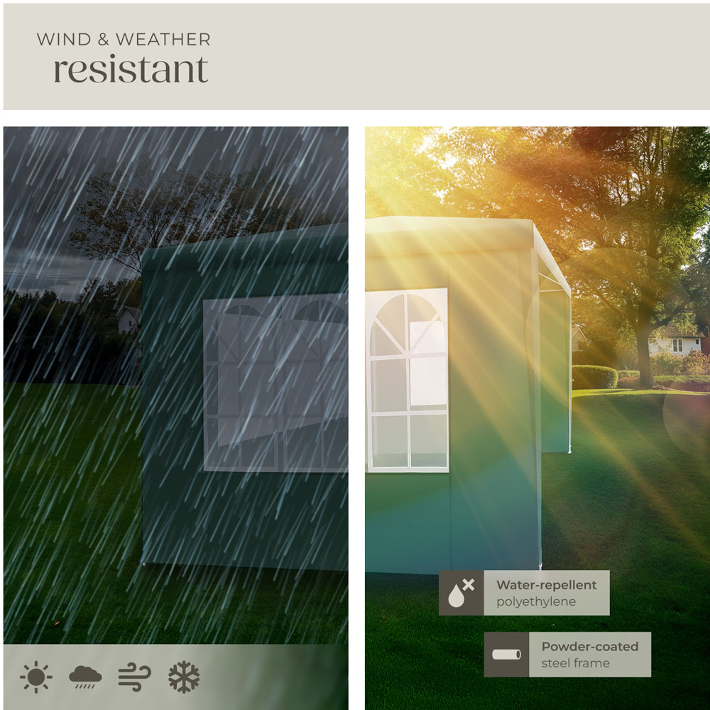 tectake Barinas 3 x 3m Green Water Resistant Gazebo with 3 Side Panels Image 4