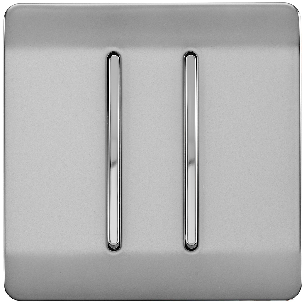 Trendi Switch 2 Gang 10amp Brushed Steel Rocker Light Switch Image 1