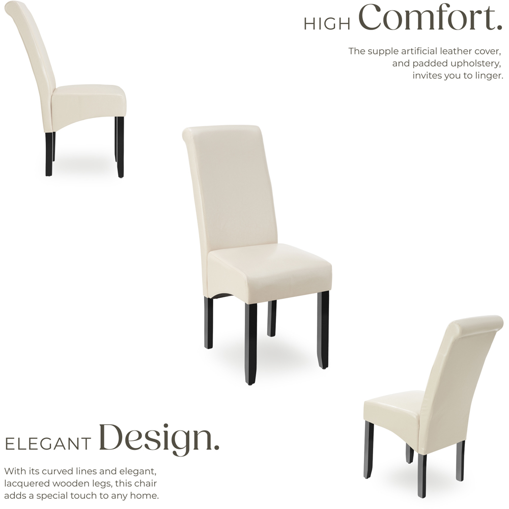 tectake Set of 4 Cream Faux Leather High Backrest Dining Chair Image 3