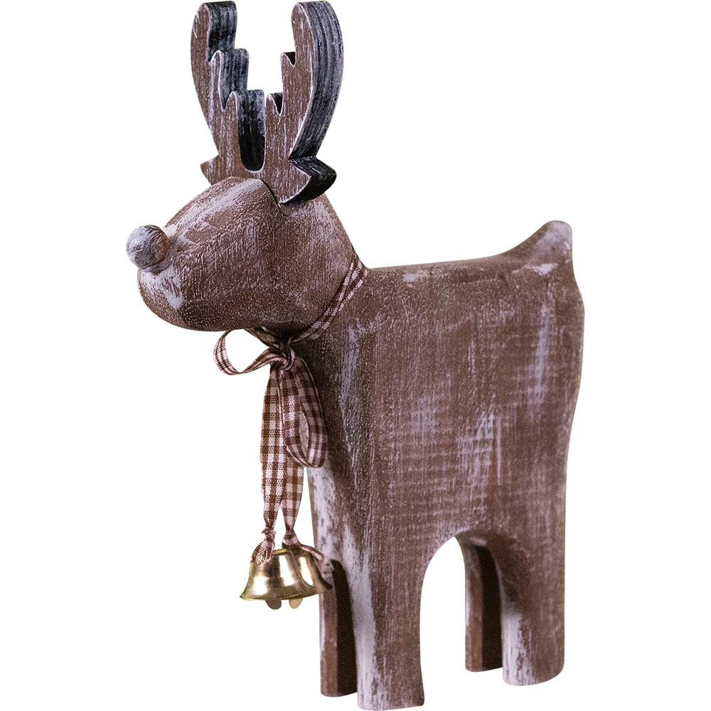 St Helens Light Brown Wooden Brushed Snow Effect Reindeer Image 1