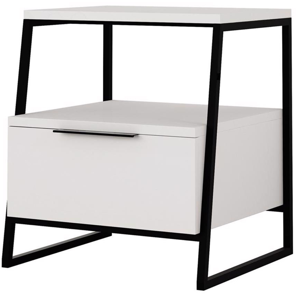 FWStyle Pal Single Drawer Single Shelf White Bedside Table Image 2