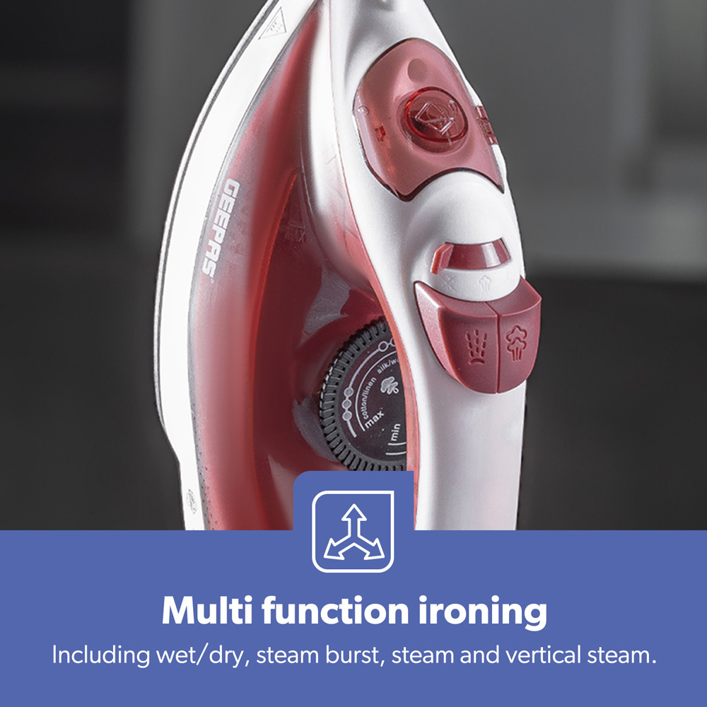 Geepas GSI7783UK-RD Red Fast Heat Up Steam Iron 1800W Image 6