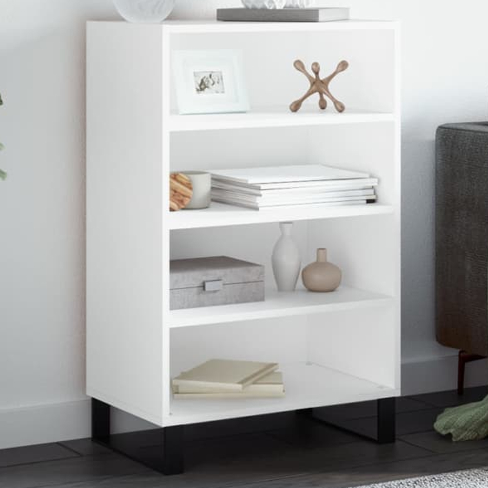 vidaXL 4 Open Shelf White Highboard with Metal Legs Image 1