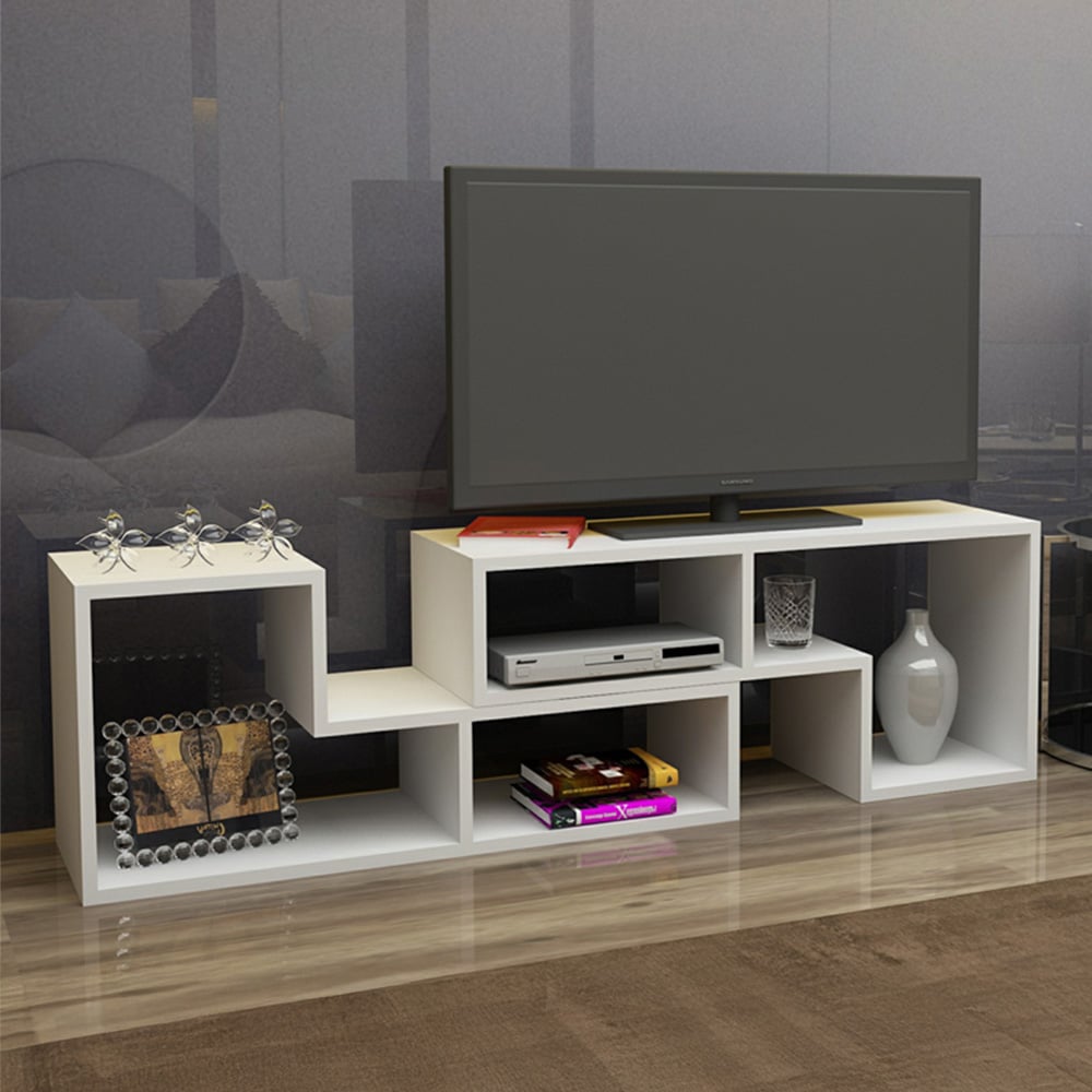 Decorotika Cubicco White Adjustable TV Unit Image 1