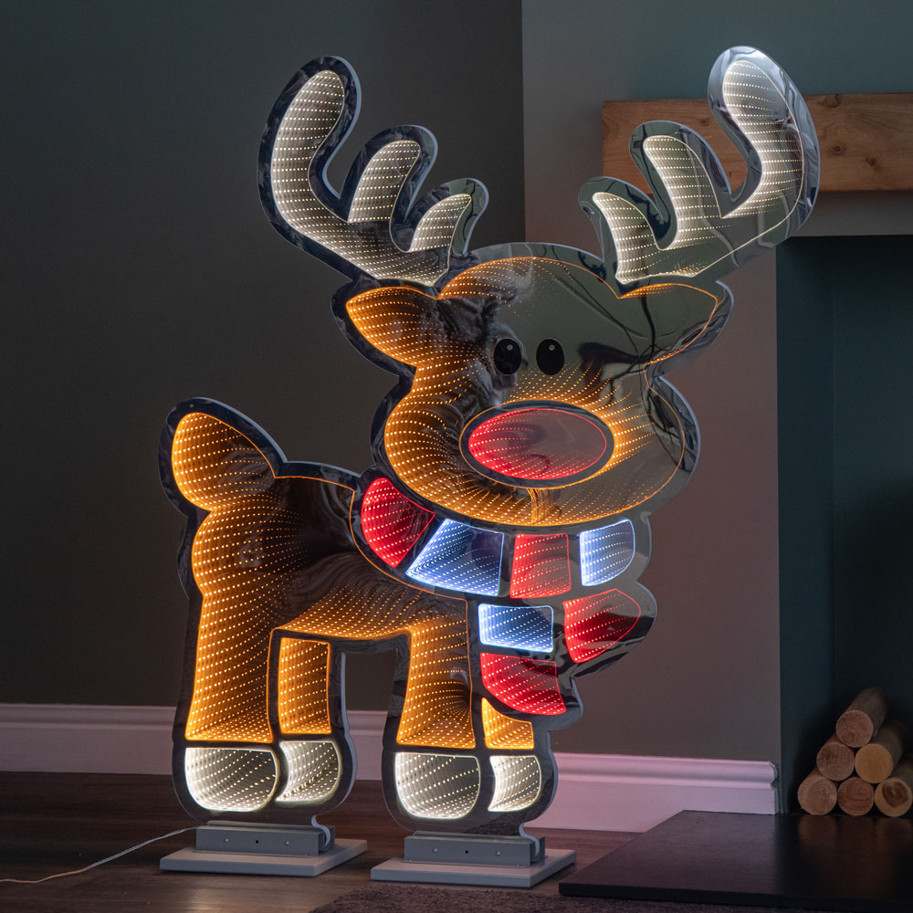 Samuel Alexander Multicoloured LED Cute Reindeer Infinity Mirror Christmas Decoration 4 x 6ft Image 3