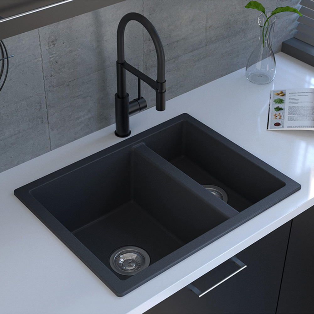 Reginox Toulon 1.5 BS Black Silvery 1.5 Bowl Granite Sink 460 x 600mm Image 2