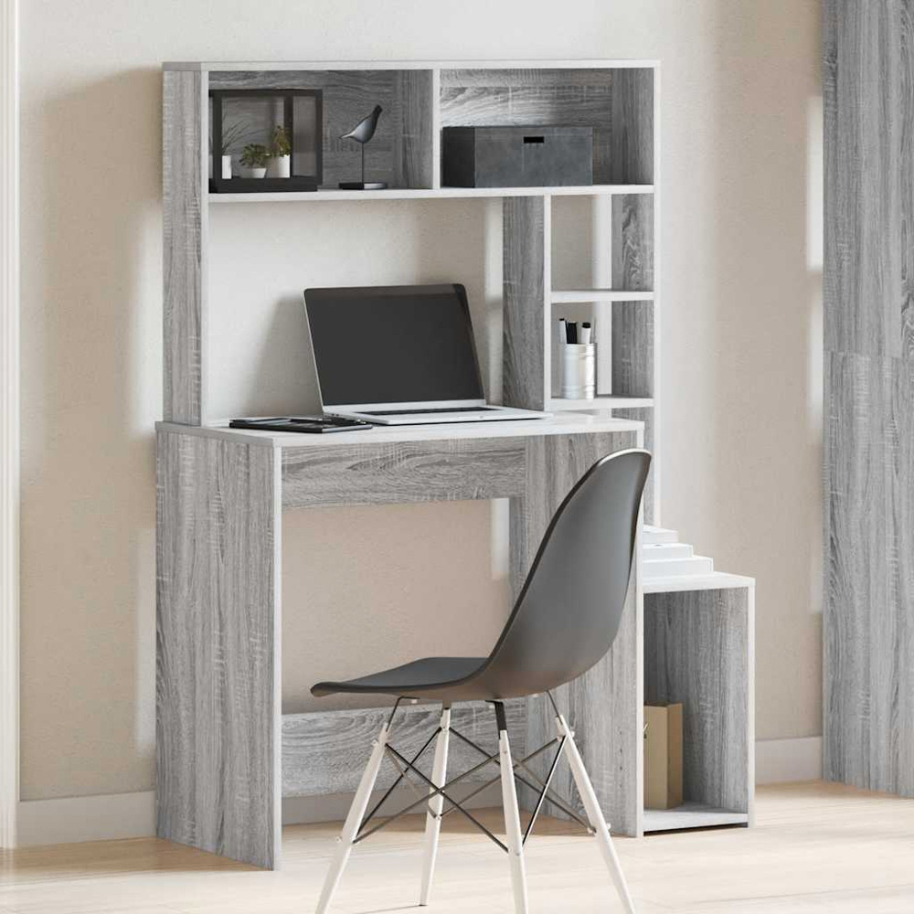 vidaXL 6 Shelf Computer Desk Grey Sonoma Image 7