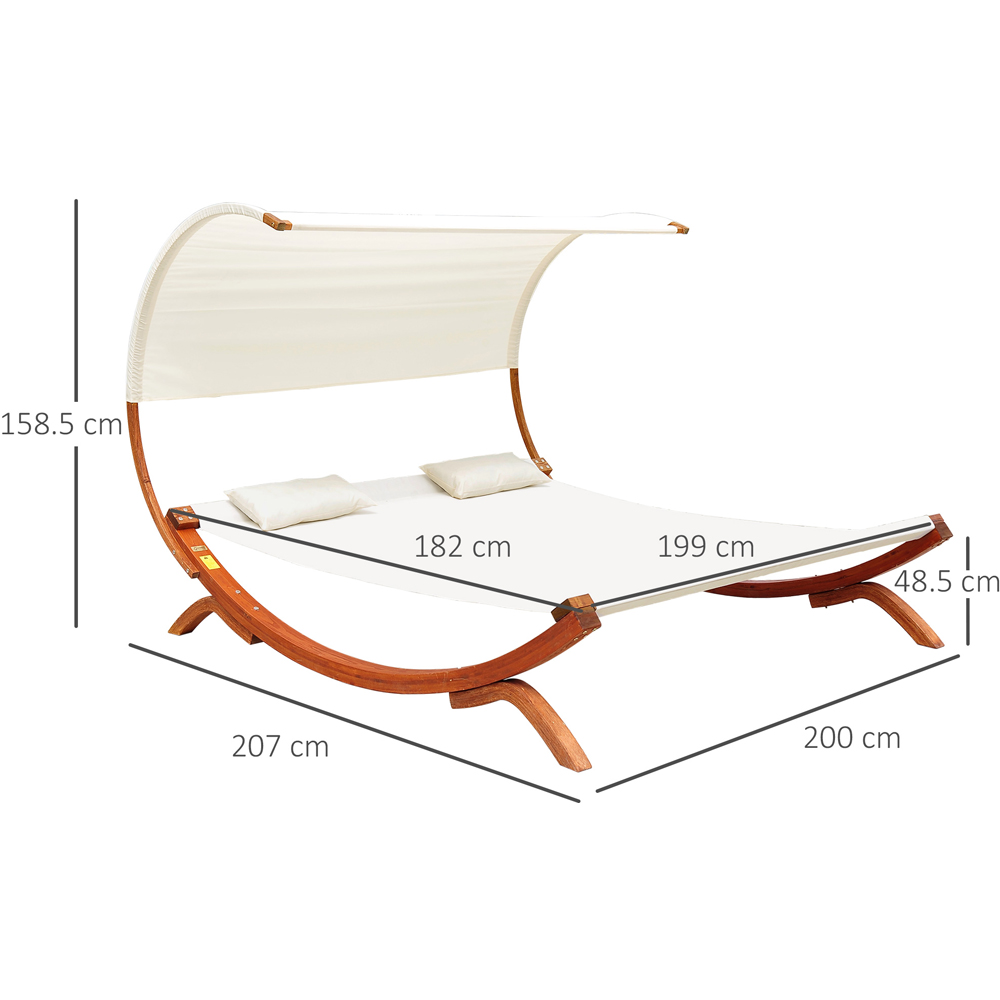 Outsunny Cream Double Sun Lounger with Wooden Canopy Image 7