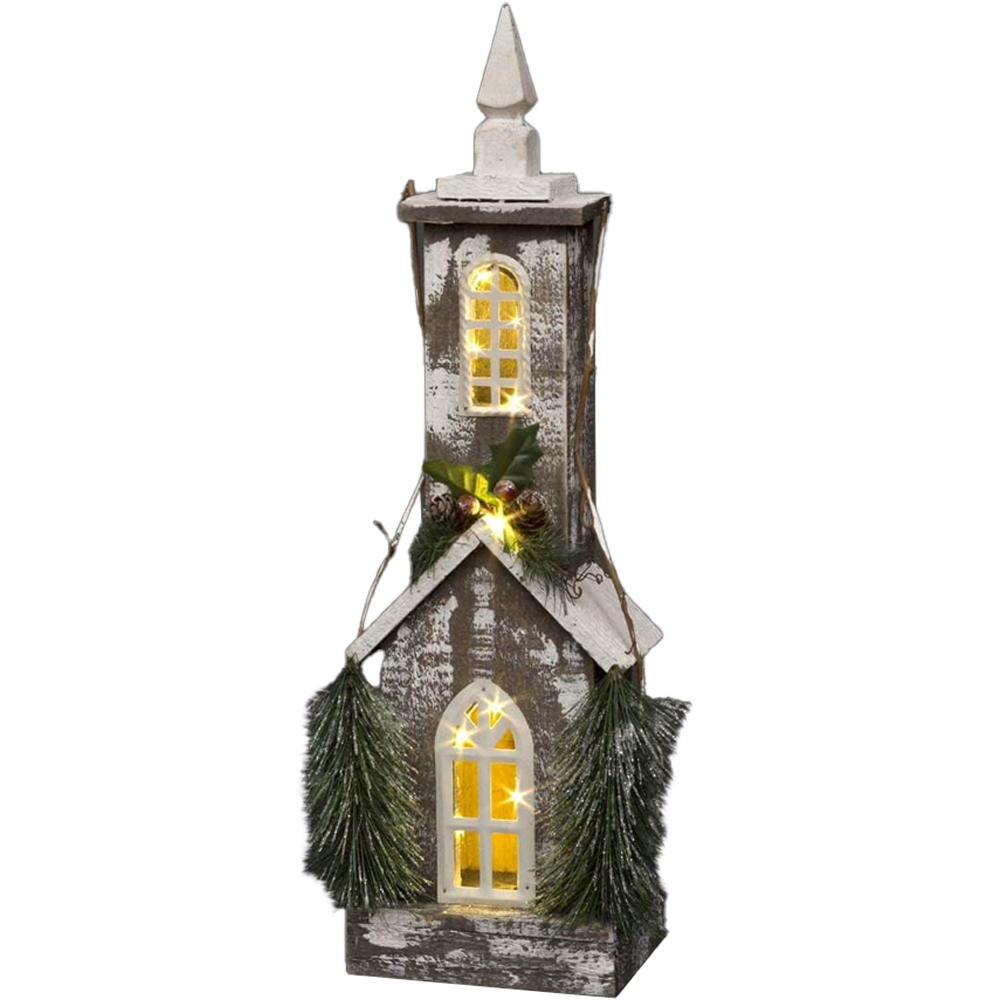 Shatchi Wooden House LED Christmas Decoration with Berries and Pines Image 1