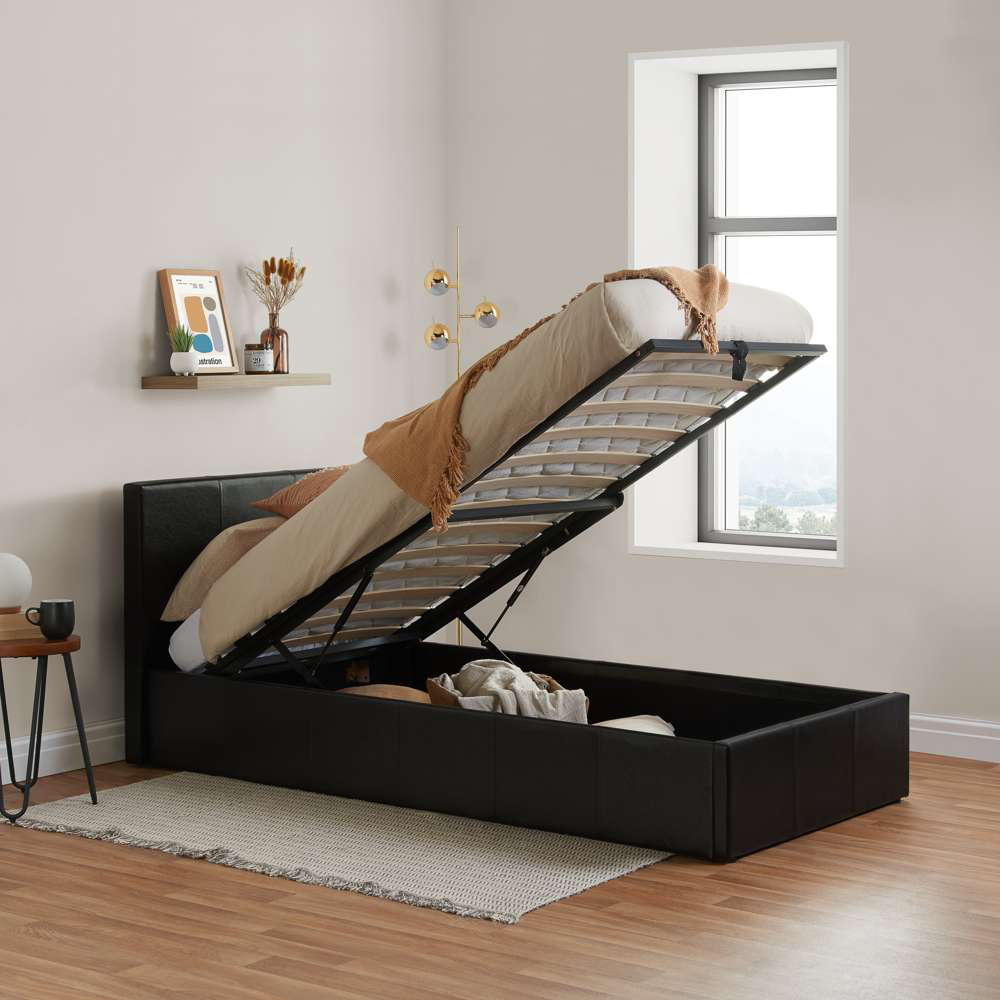 Berlin Single Brown Faux Leather Ottoman Bed Image 8