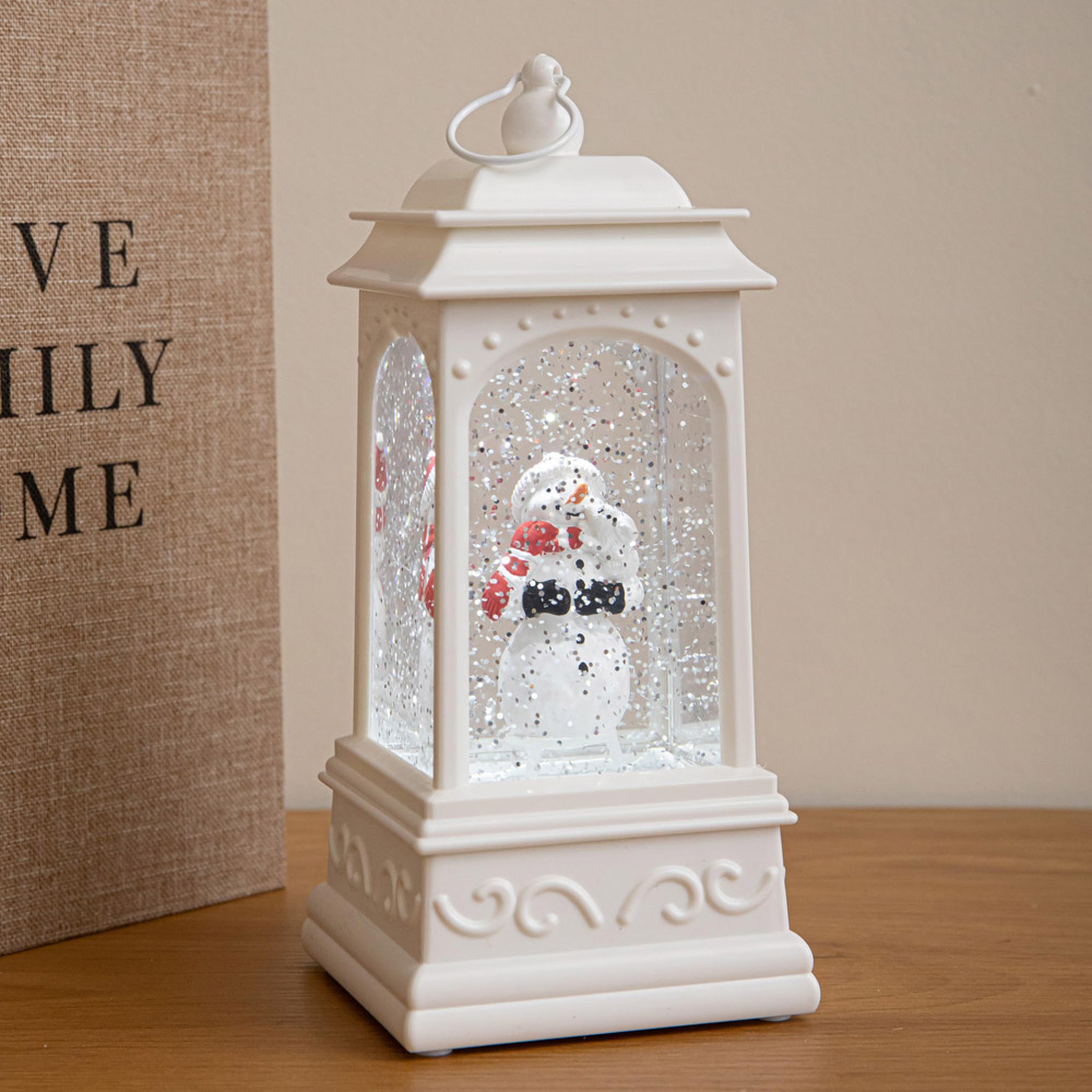 Samuel Alexander White LED Snowman Christmas Water Spinner Lantern 21cm Image 2