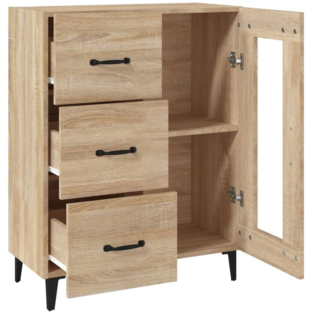 vidaXL Single Glass Door 3 Drawer Sonoma Oak Sideboard Image 7