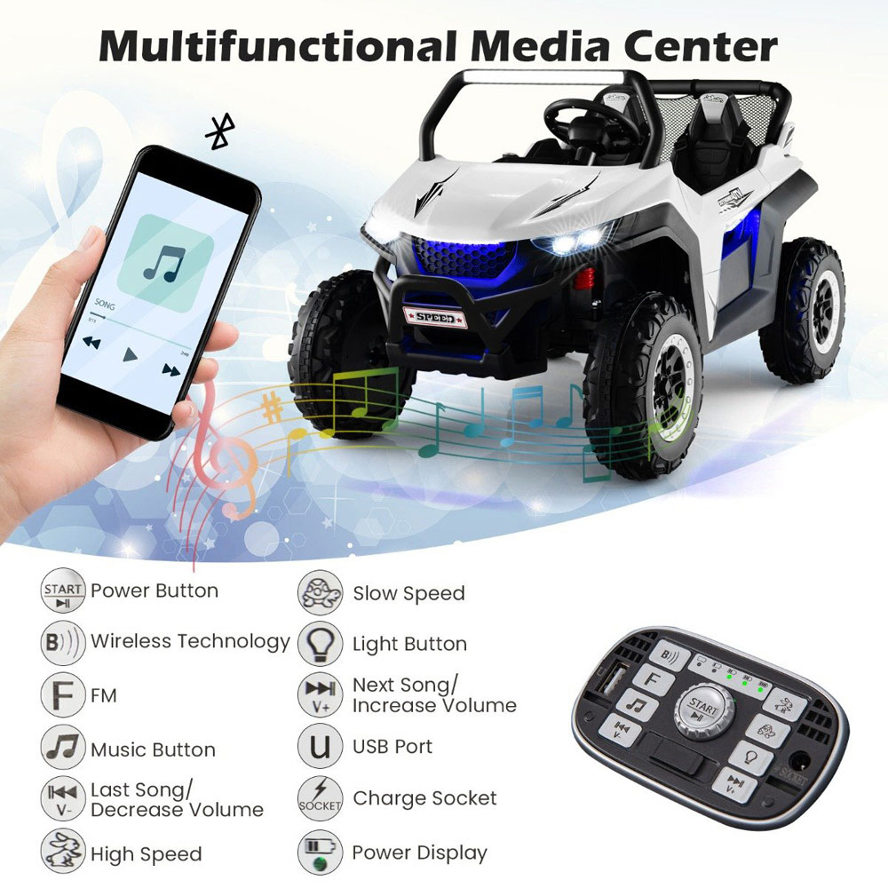Costway White 2 Seater Battery Powered Electric Kids Ride on UTV Car Image 5