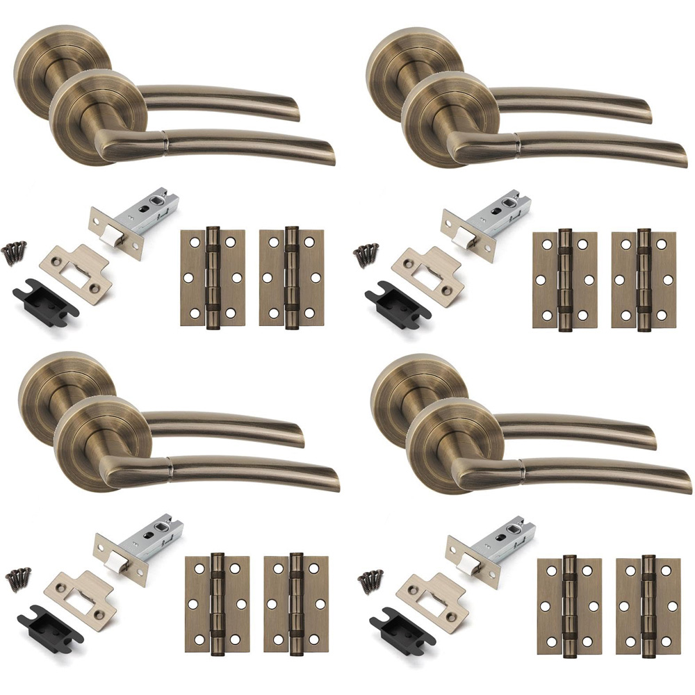 Golden Grace Antique Brass Indiana Door Handles Set 4 Pack Image 1