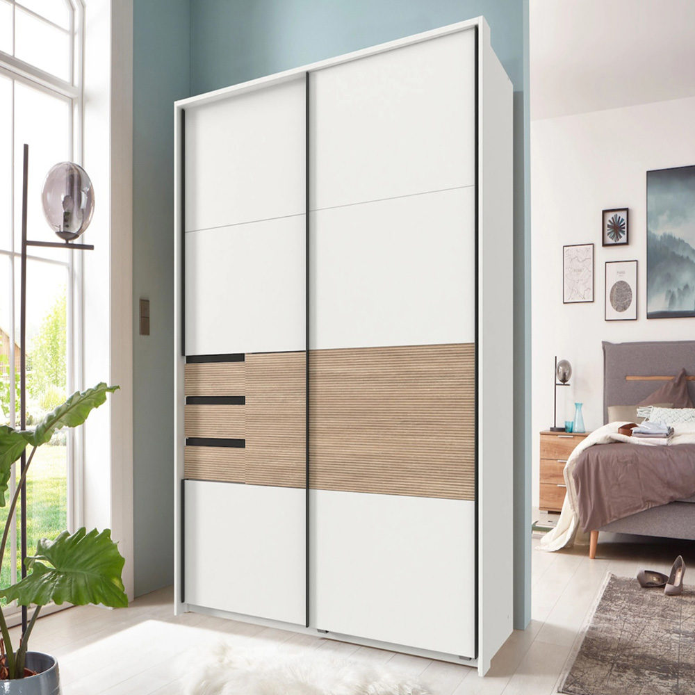 TJ'S Bermen 2 Door 3 Drawer White Sliding Wardrobe 180cm Image 1