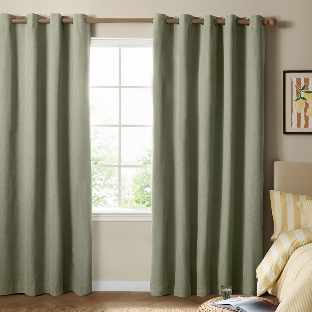 Furn The Ultimate Sage Textured Woven Blackout Eyelet Curtains 168 x 137cm Image 1