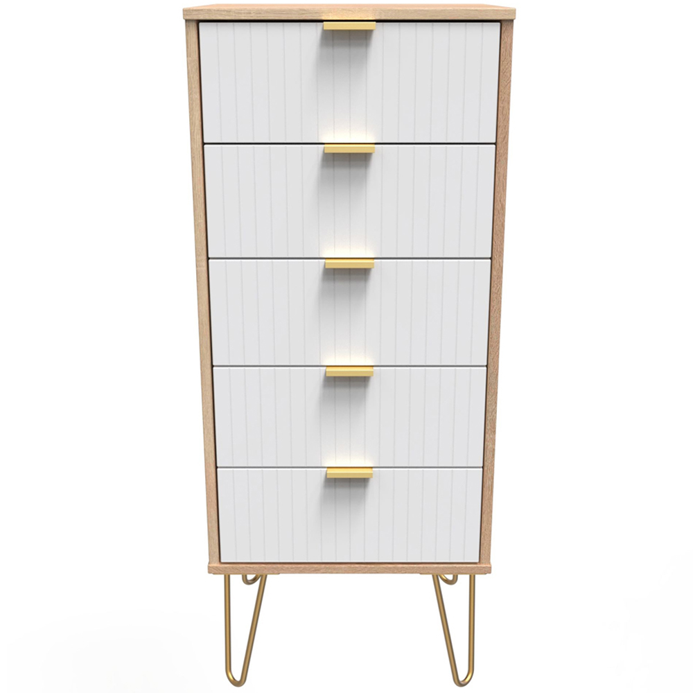 Crowndale 5 Drawer White Matt and Bardolino Oak Chest of Drawers Ready Assembled Image 3