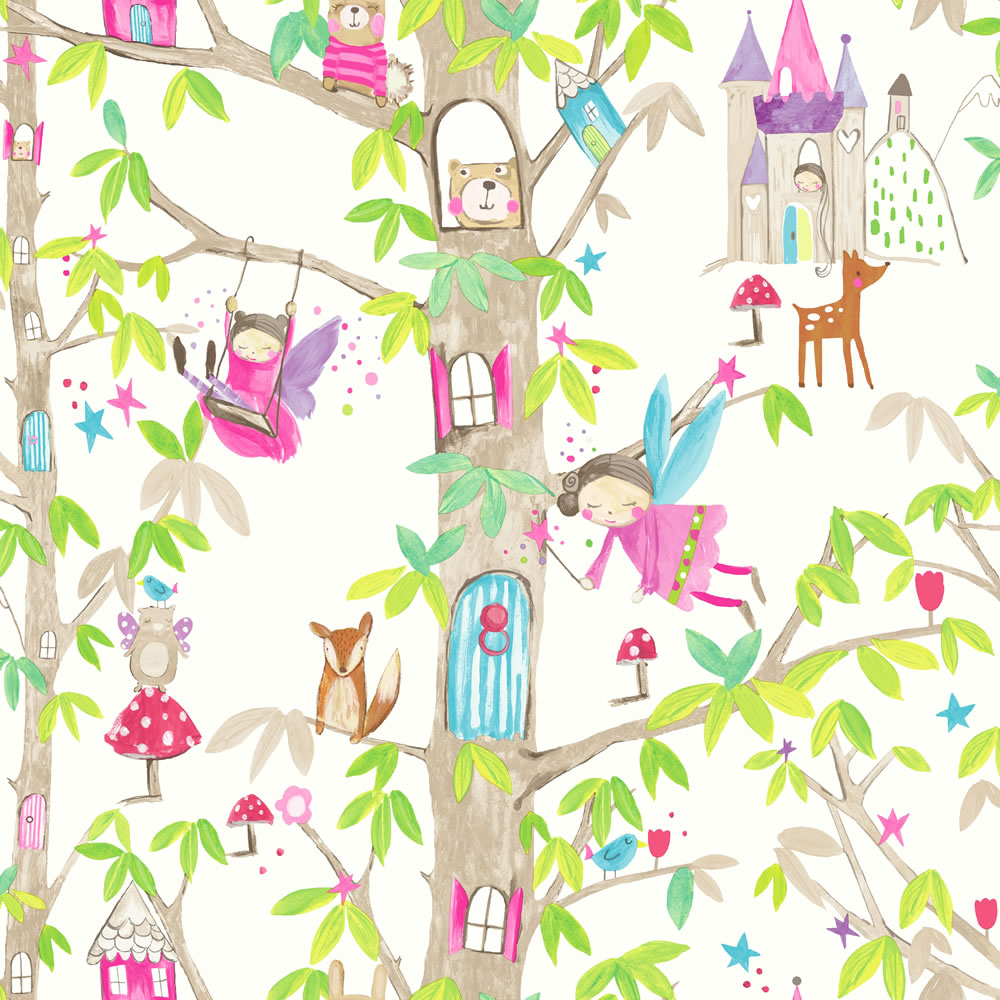 Arthouse Woodland Fairies White Kids' Wallpaper Image 1