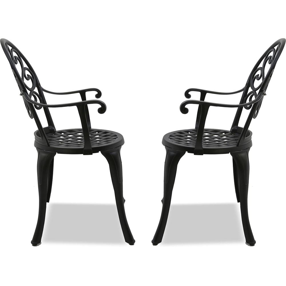 Centurion Prego Set of 2 Black Garden Bistro Chairs with Armrests Image 6