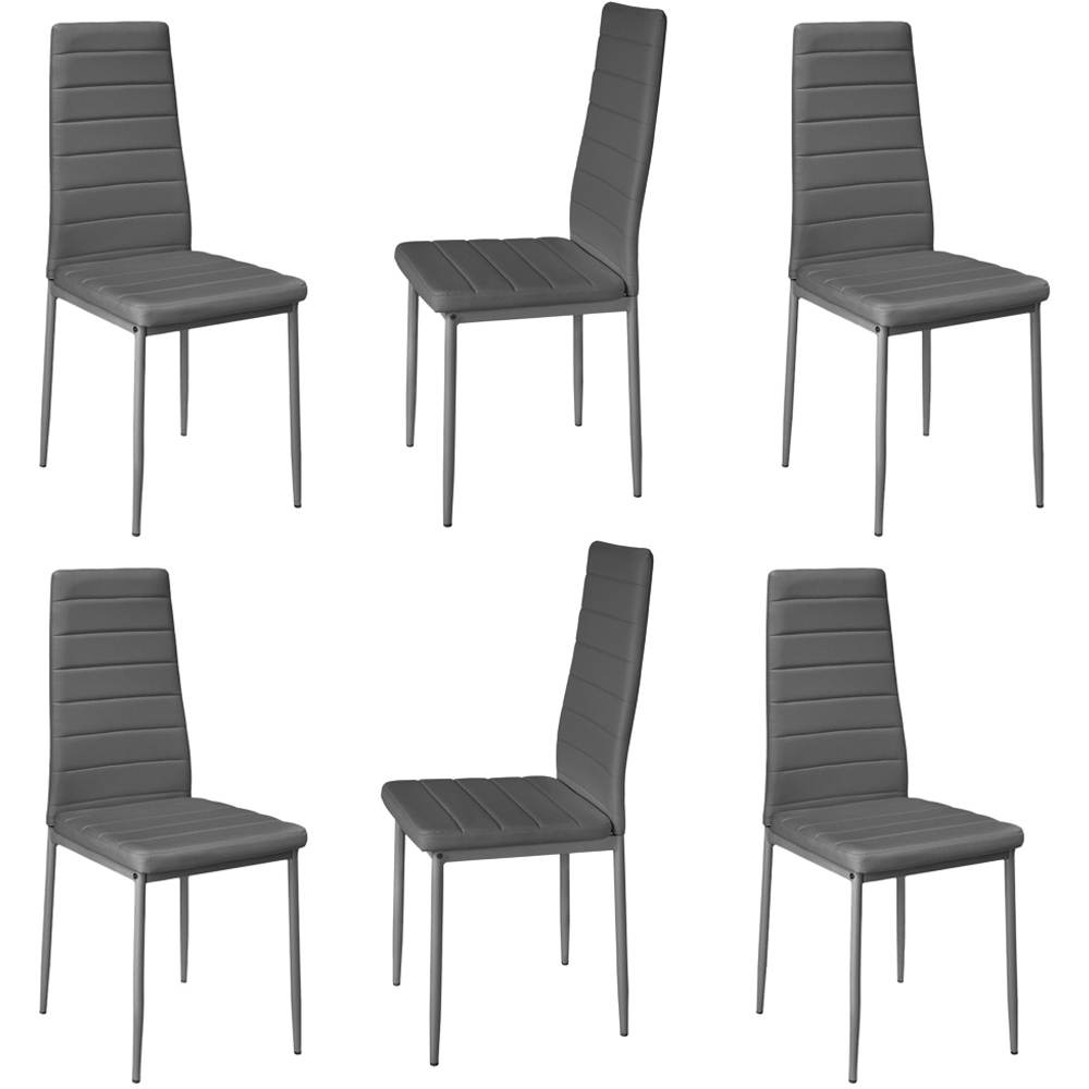 Living and Home Set of 6 Grey Quilted Faux Leather High Back Dining Chair Image 3