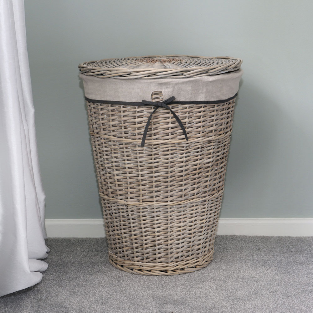 JVL Arianna Grey Round Tapered Willow Linen Laundry Basket 65L Image 2