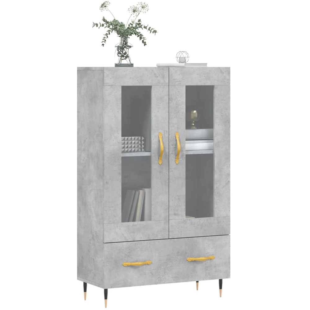 vidaXL 2 Glass Door Single Drawer Concrete Grey Highboard Image 3